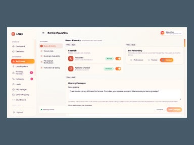 The bot configuration screen for channels and opening messages