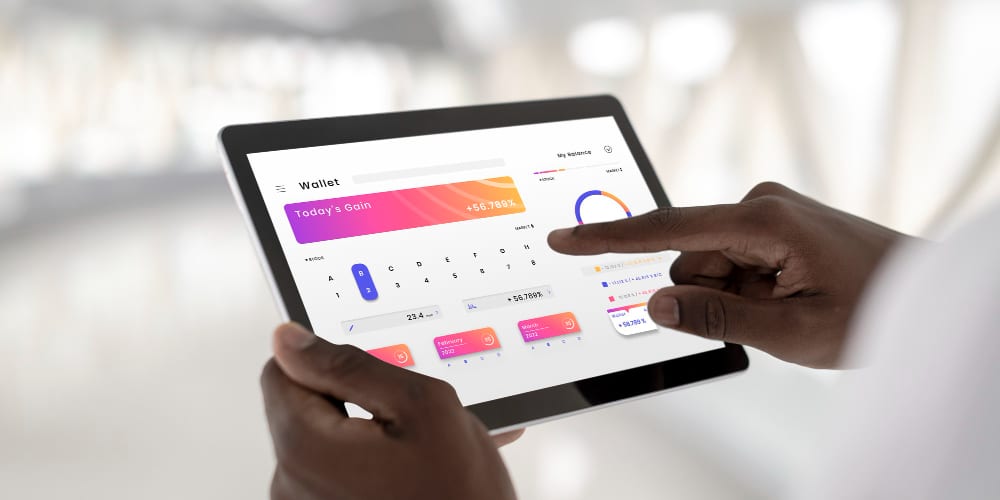 A product dashboard being used on a tablet