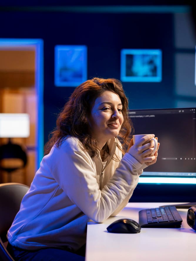 Working from home at a desk in the evening